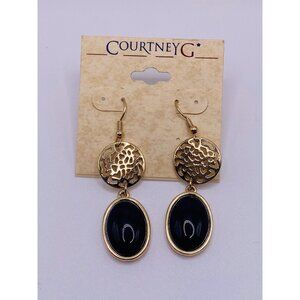 Courtney G Black Goldtone Dangle Earrings New
